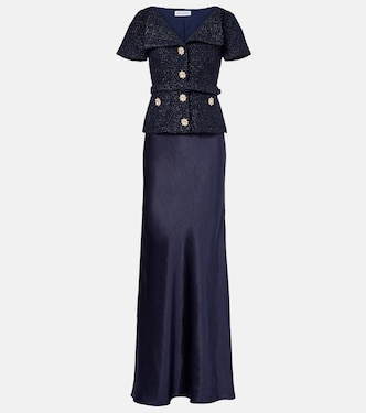 Embellished bouclé and satin maxi dress | Self-Portrait