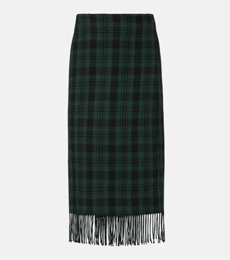 Checked fringed wool-blend wrap skirt | Polo Ralph Lauren