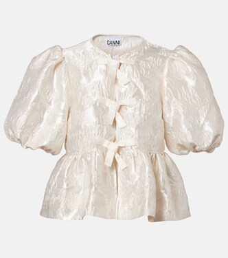 Peplum satin jacquard blouse | Ganni