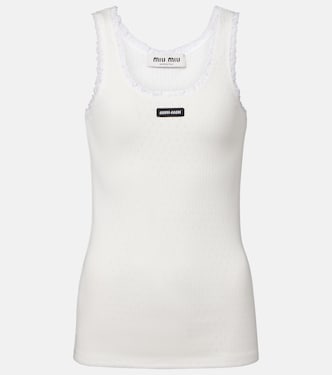 Lace-trimmed pointelle cotton tank top | Miu Miu