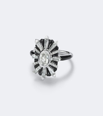 Oui 18kt white gold and enamel ring with diamonds | Nikos Koulis