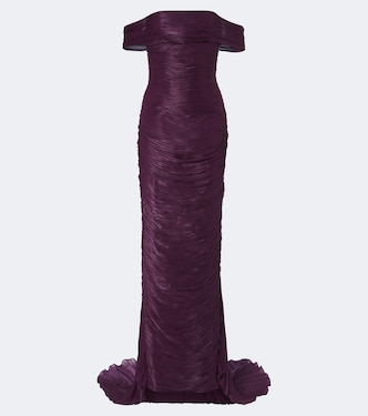 Pleated off-shoulder bustier gown | Marmar Halim