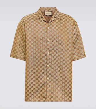 Camisa en mezcla de lino con GG en jacquard | Gucci