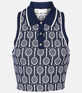 Cropped intarsia polo shirt | Tory Sport