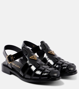 Brushed leather fisherman sandals | Prada