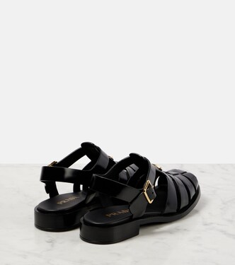 Brushed leather fisherman sandals in black - Prada | Mytheresa display picture 3