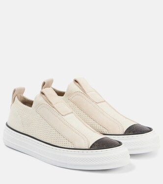 Slip-Ons Monili aus Canvas mit Veloursleder | Brunello Cucinelli
