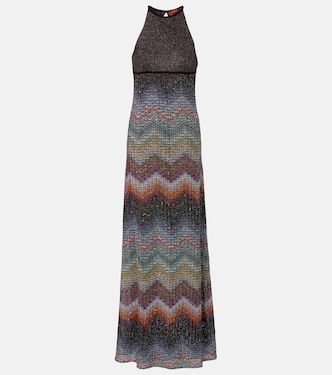 Zigzag halterneck lamé maxi dress | Missoni