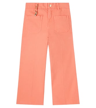 Pantalones de algodón plisados con logo  | Chloé Kids