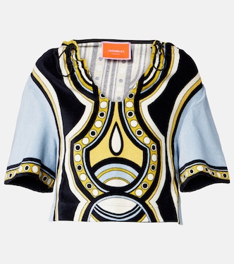 Portal printed hooded cotton terry top | La DoubleJ