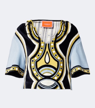 Portal printed hooded cotton terry top | La DoubleJ