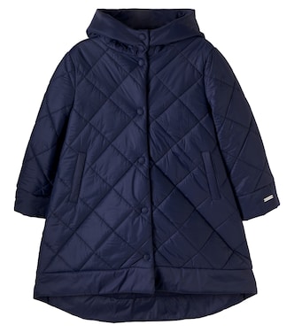 Bow-detail hooded quilted technical coat | Monnalisa