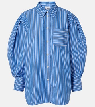 Striped oversized cotton poplin shirt | Ganni