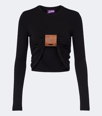Camiseta cropped de jersey con piel | Jean Paul Gaultier