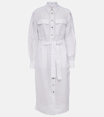 Striped cotton and silk-blend shirt dress | Brunello Cucinelli