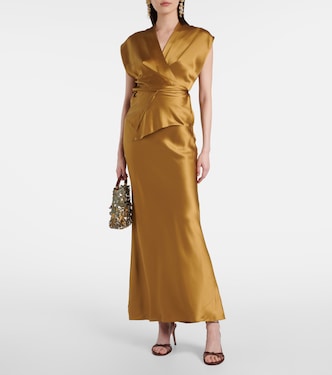 green emerald velvet dress Shop Gold Halter Neck Satin Wrap Dress - for Women | OUTZIDR main image 1