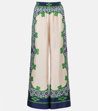 Printed silk twill palazzo pants  | La DoubleJ