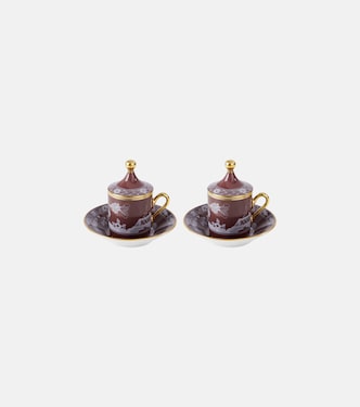 Oriente Italiano set of 2 porcelain coffee cups and saucers | Ginori 1735