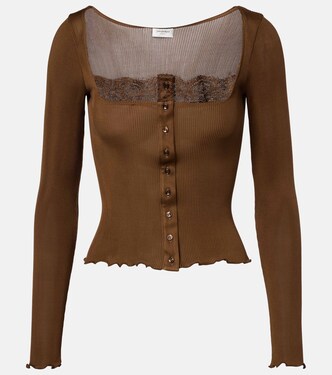 Lace-trimmed ribbed-knit silk jersey top | Saint Laurent
