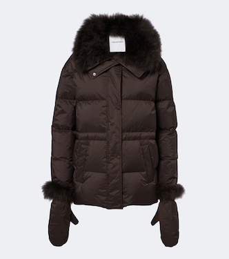 Set of calf-hair trimmed down jacket and gloves | Yves Salomon