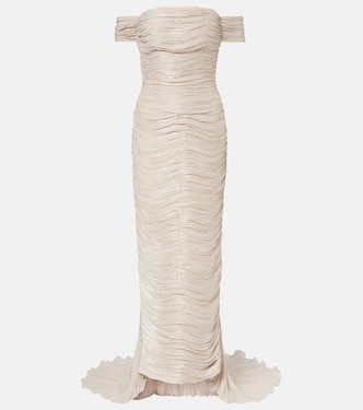 Off-shoulder pleated bustier gown | Marmar Halim