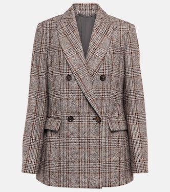 Double-breasted wool-blend blazer | Brunello Cucinelli
