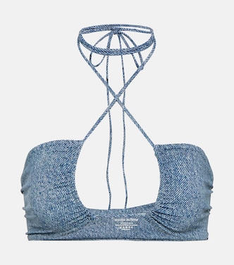 Denim-printed halterneck bikini top | Magda Butrym