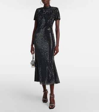 knee length dresses for ladies Black rhinestone mesh sweetheart midi dress SELF PORTRAIT Nero