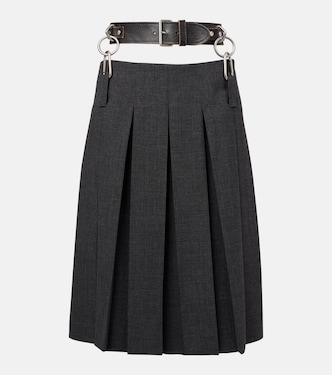 束带褶裥初剪羊毛中长半身裙 | Prada