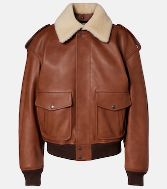 Shearling-trimmed leather bomber jacket | Saint Laurent