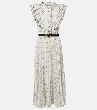 Belted polka-dot pleated midi dress | Self-Portrait