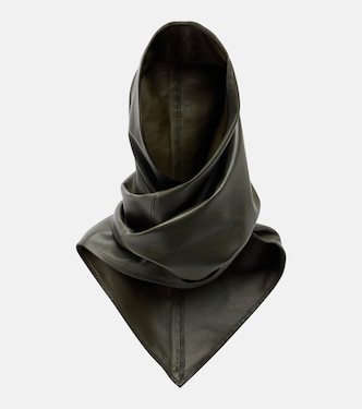 Draped leather hood | Nour Hammour