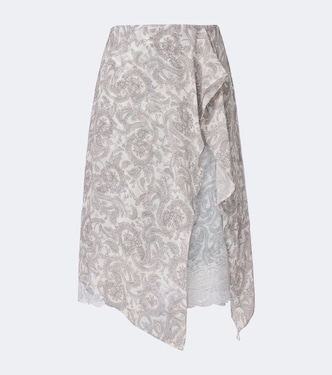 Paisley lace-trimmed silk crêpe midi skirt | Acne Studios