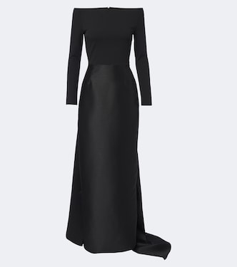 Winslow off-shoulder satin and crêpe gown | Solace London