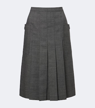 Pleated virgin wool midi skirt | Prada