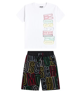 Logo cotton-blend jersey T-shirt and shorts set | Moschino Kids