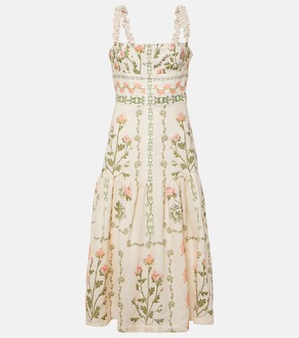 Robe midi Nispero en lin à fleurs | Agua by Agua Bendita