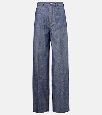 Trompe l'œil wool and cotton wide-leg pants | Bottega Veneta