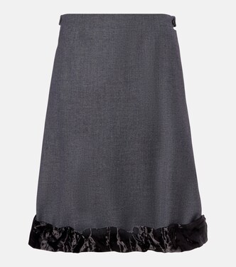 Satin-trimmed wool midi skirt | Prada