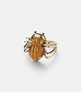 Bague Araignée en or 9 ct, œil-de-tigre, citrines et diamants | Yvonne Léon