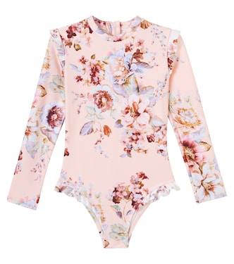 Floral ruffled rashguard swimsuit | Zimmermann Kids