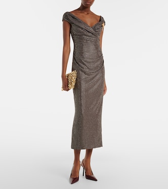 Roland Mouret, Embellished draped chiffon midi dress, Women, Grey, XXS, Dresses, Materialmix