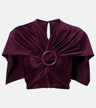 Gathered caped satin crop top | Rabanne