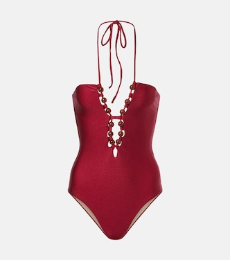 Beaded halterneck swimsuit | Adriana Degreas