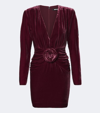 Floral-appliqué draped velvet minidress | Rotate