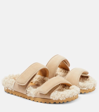 Alvine suede and shearling slides | Gia Borghini