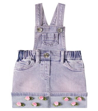 Baby floral-appliqué denim overalls | Monnalisa