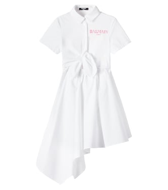 Logo asymmetric cotton shirt dress | Balmain Kids