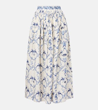 Printed high-rise linen maxi skirt | Agua by Agua Bendita