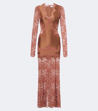 Maxikleid aus Satin mit Spitze | Rabanne